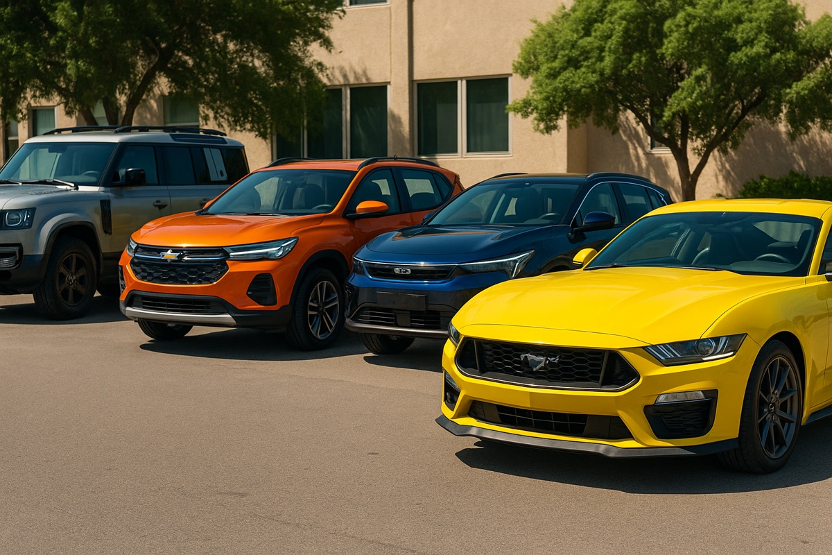 Linha de carros lançados em julho de 2025 no Brasil, incluindo SUV elétrico, Tracker renovado, Defender e Mustang V8