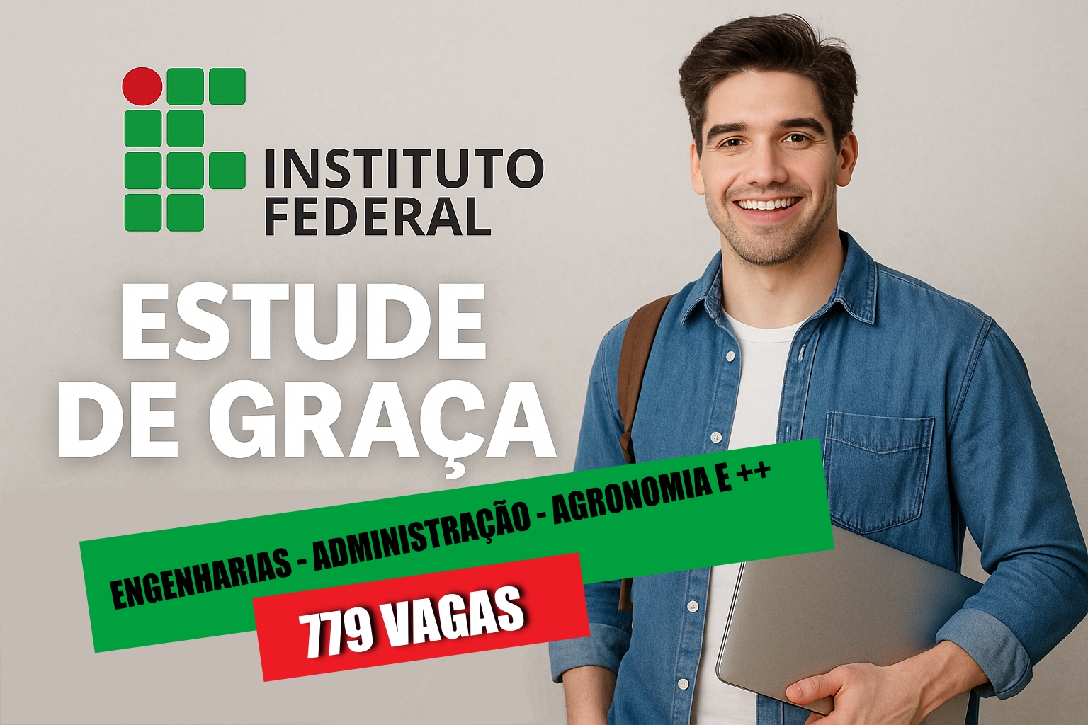 Sua chance de entrar no ensino superior! Faculdade gratuita com diploma federal nos cursos de engenharia, veterinária, gestão e muito mais!
