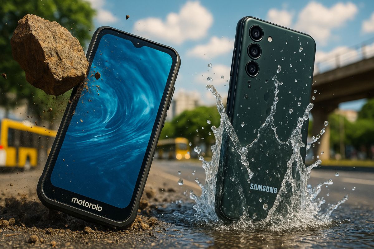 Os celulares resistentes da Samsung e Motorola com IP68 suportam quedas, água e poeira, unindo durabilidade, desempenho e câmeras potentes.