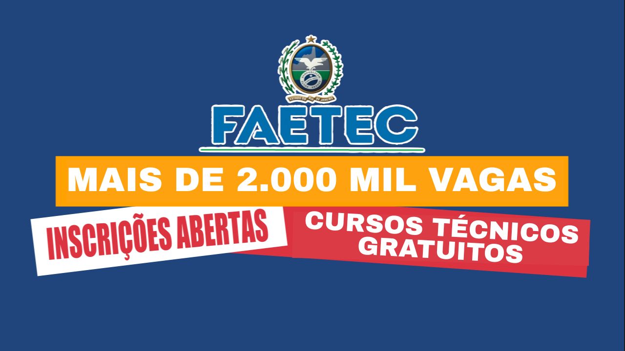 Inscreva-se nos cursos técnicos gratuitos da FAETEC 2026. São 2.175 vagas em diversas áreas, com ensino médio integrado e formação profissional de qualidade.