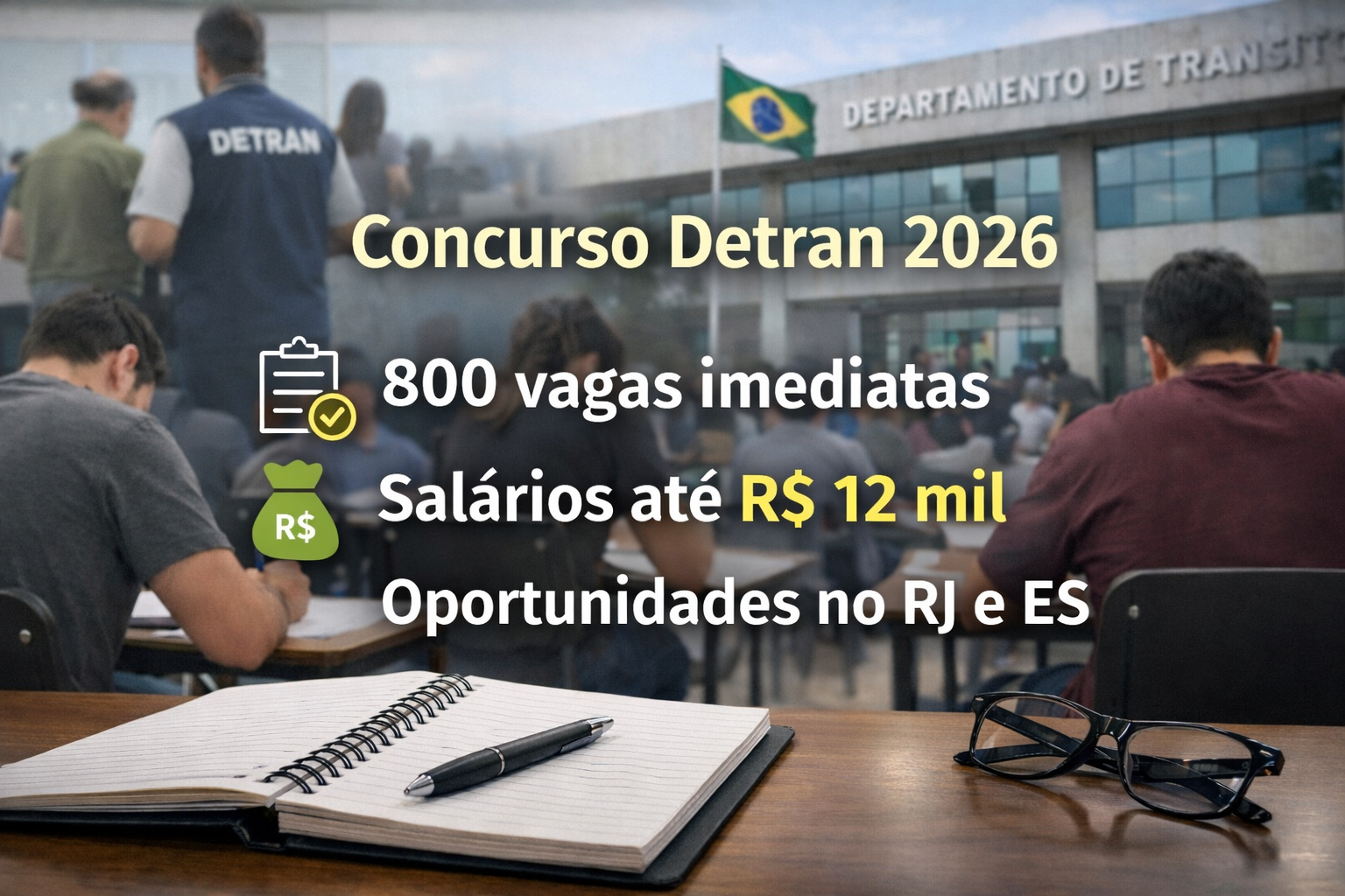 Detran anuncia concurso público inédito com vagas imediatas e salários até R$ 12 mil em 2026