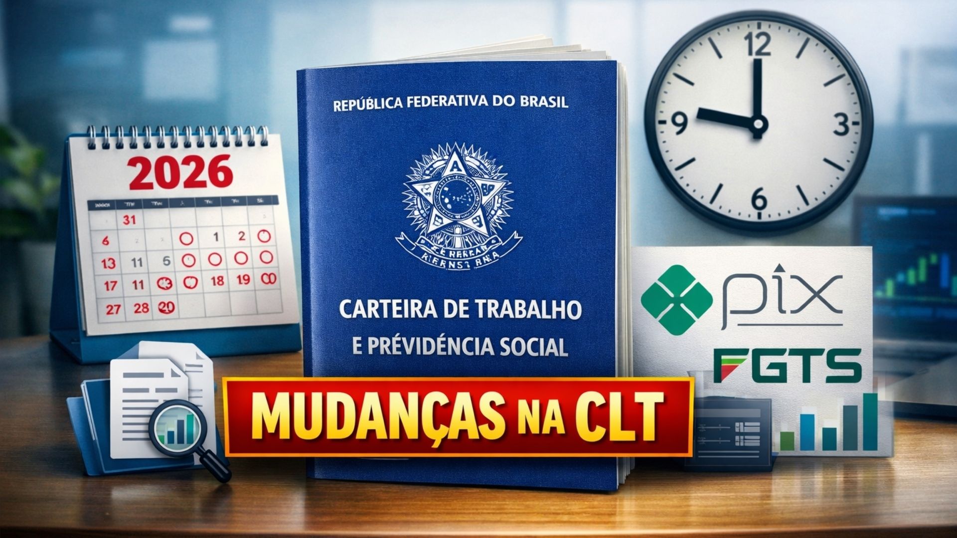 Mudanças trabalhistas previstas para 2026 alteram jornada, salário mínimo, trabalho em feriados, saúde mental e fiscalização do FGTS com Pix.