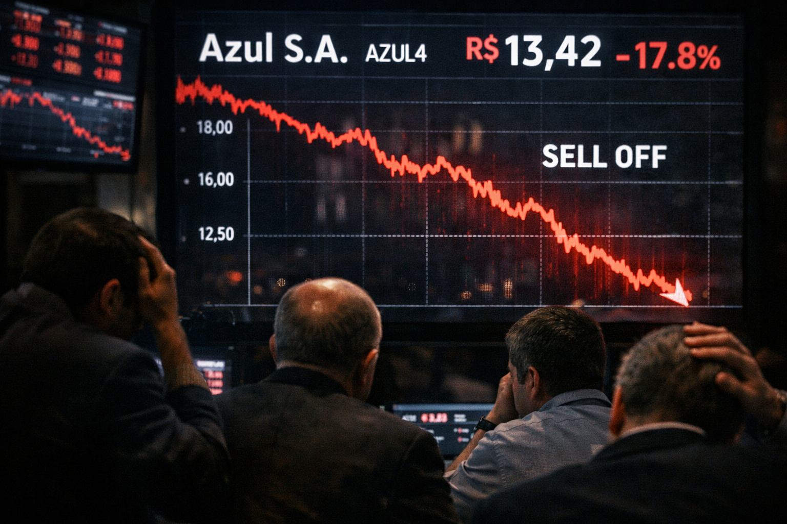 Gráfico de ações da Azul em forte queda após anúncio do Chapter 11 nos Estados Unidos.