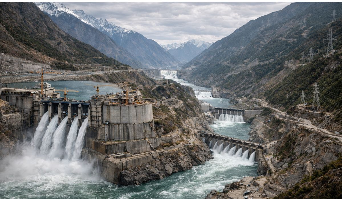 Megaprojeto hidrelétrico da China no Tibete é comparado à Três Gargantas e reacende debate científico sobre efeitos na rotação da Terra. (Imagem: Ideogram)