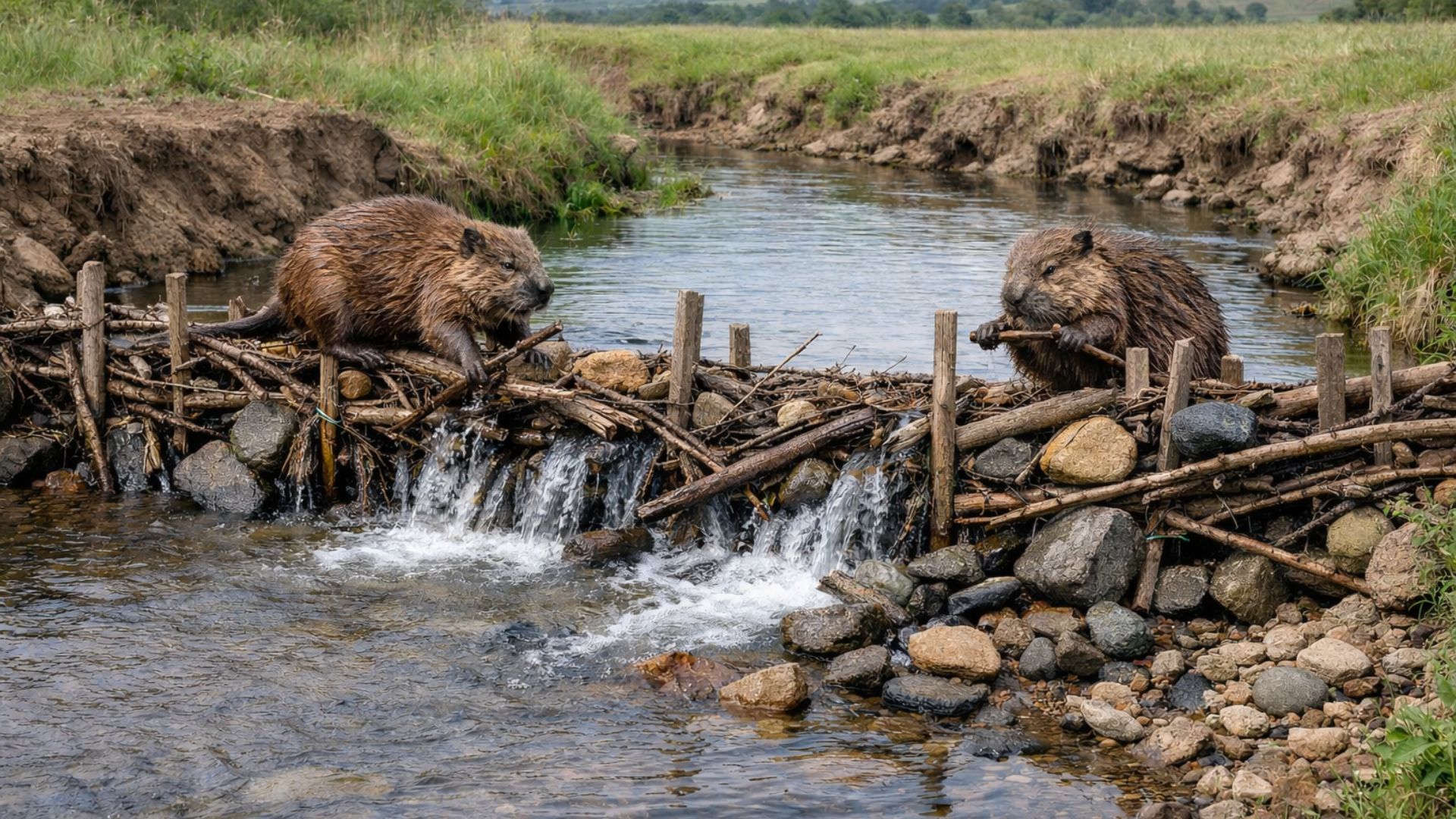 Pecuaristas usam “barragens inspiradas em castores” para reduzir erosão, reter água no riacho e recuperar pastagens com baixo custo.