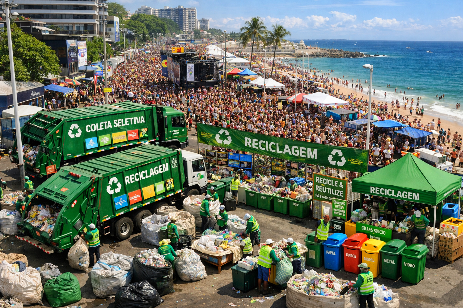 Operação de coleta seletiva no circuito Barra-Ondina durante Carnaval