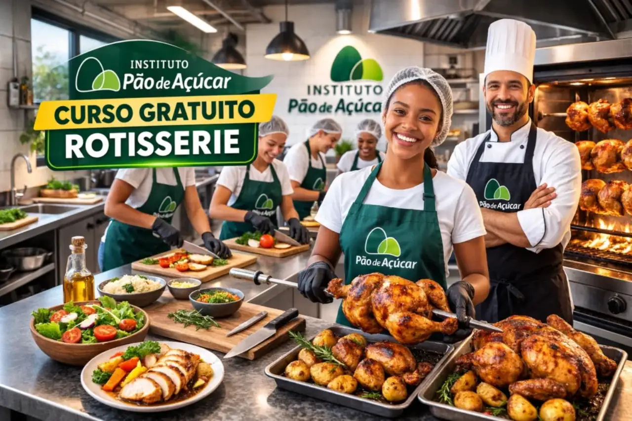 Instituto Pão de Açúcar convoca para nova turma de curso gratuito de rotisserie com aulas práticas técnicas para quem está buscando recolocação, primeiro emprego ou mudança de área em funções ligadas ao preparo e à produção de alimentos em ambientes de varejo