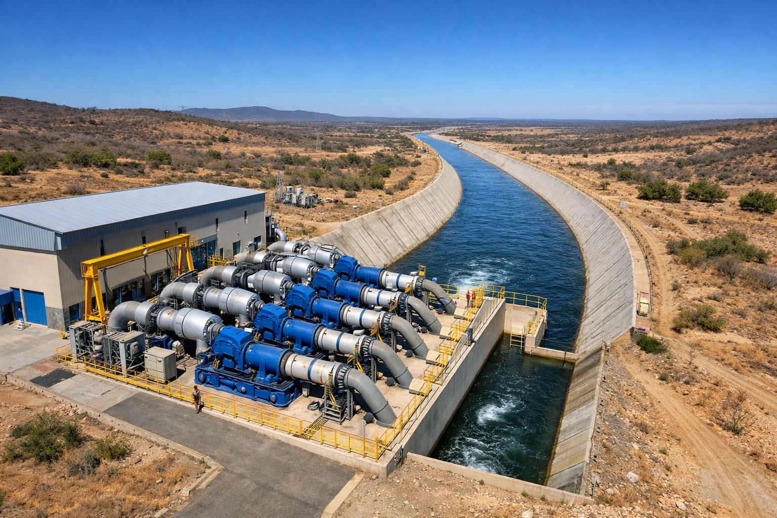 Estação de bombeamento do PISF elevando água no sertão nordestino