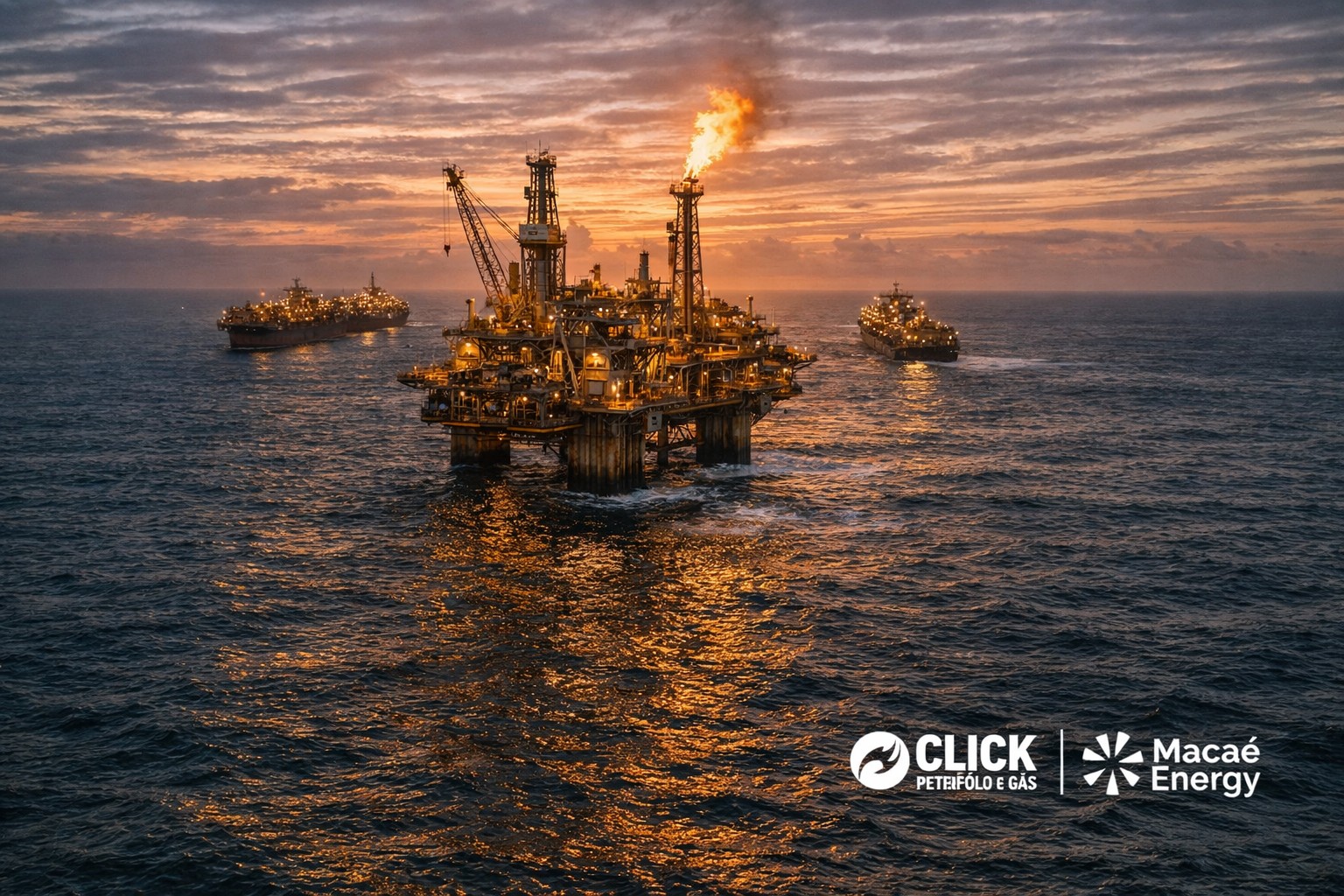 Plataforma offshore operando em campo maduro com engenheiros analisando dados de produção e revitalização de ativos