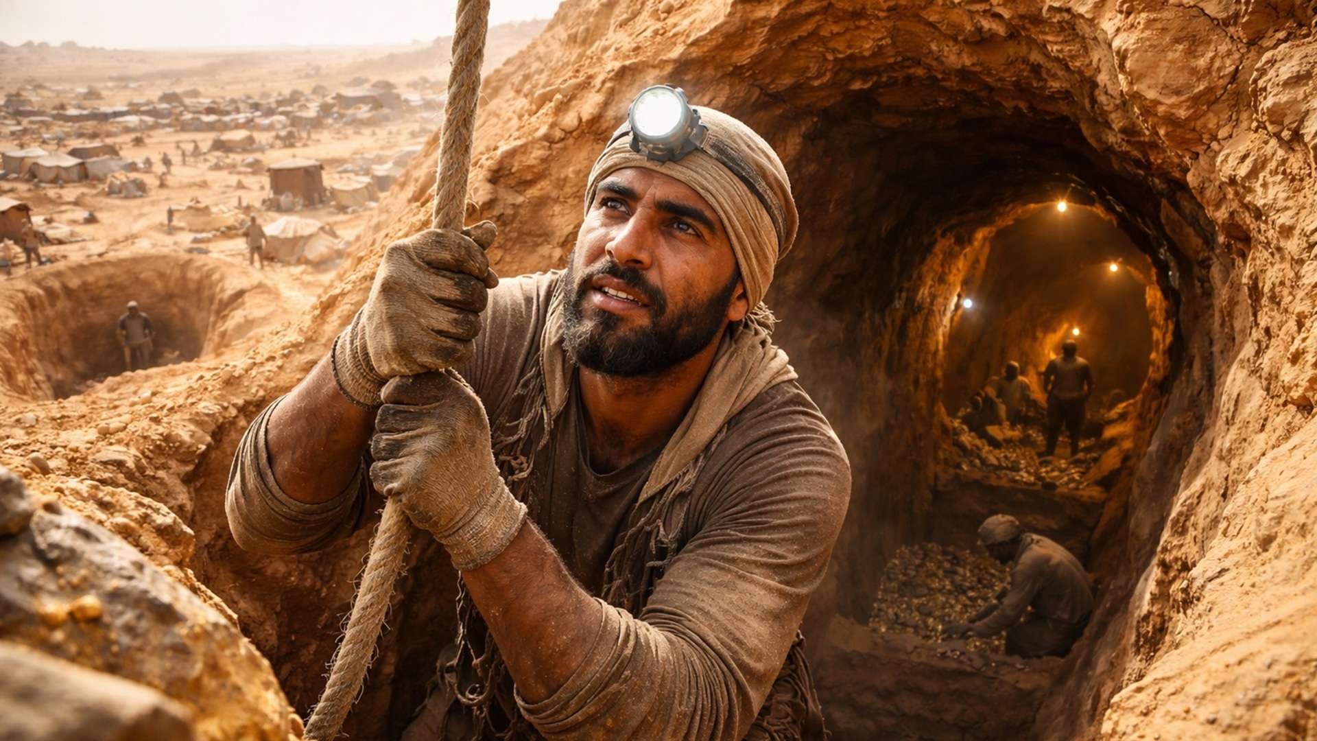 Garimpeiros de ouro trabalham em minas profundas no deserto da Mauritânia e passam até dois dias em túneis extraindo rochas com ouro.
