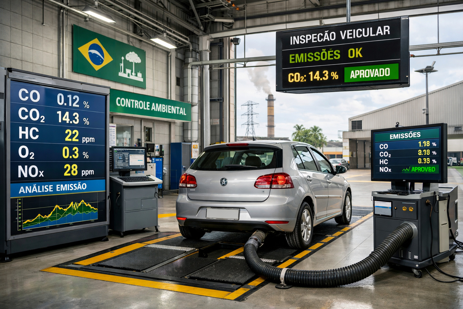 Teste de emissões veiculares conforme normas do Proconve