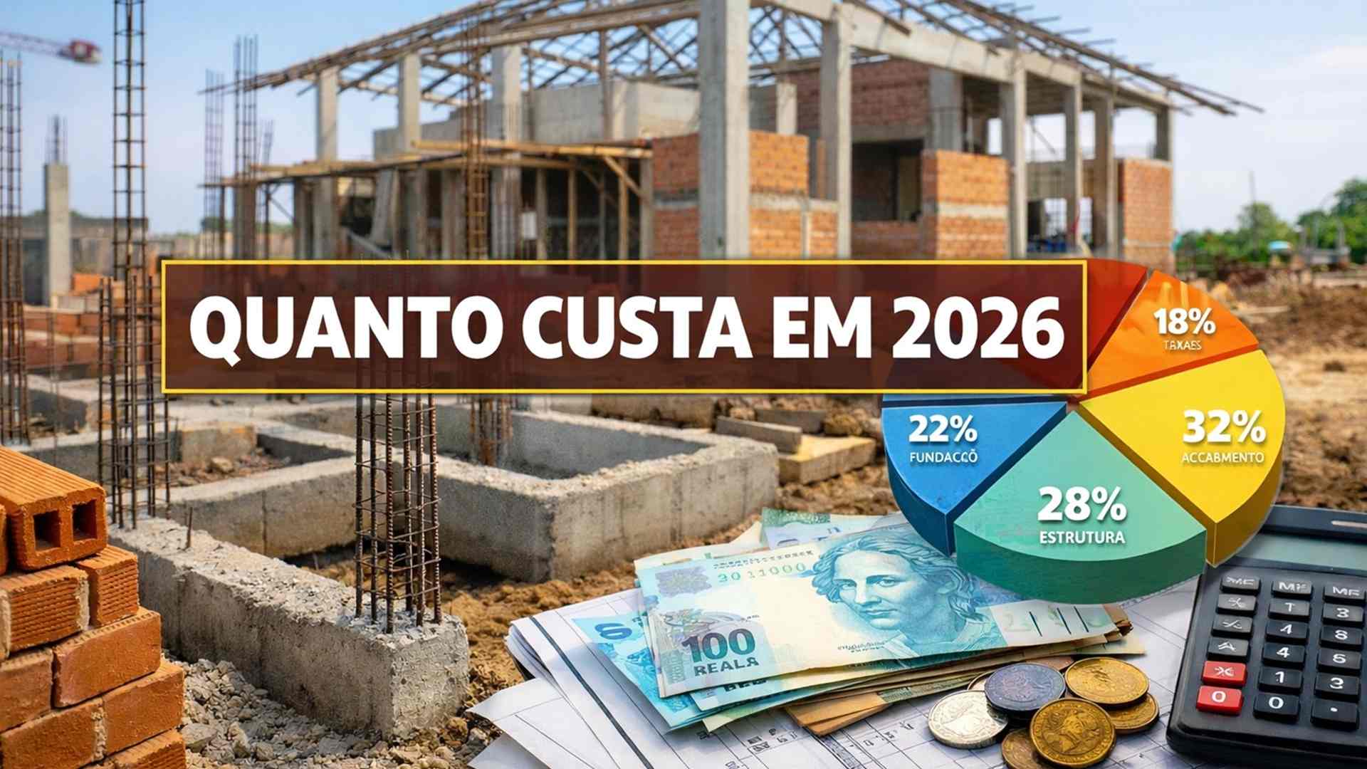 Estimativa mostra quanto custa construir casa de 100 m² em 2026 no Brasil, com média de R$ 2.700 por m² e custo total perto de R$ 270 mil.
